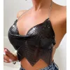 Camis Sexy Halter Metal Sequin Crop Top Women 2023 Summer Y2K Streetwear Tank Tops Glitter Club Beach Party Top Hotwife Rave Outfits