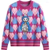 Damenpullover Liebe Cartoon Jacquard Pullover Pullover Frauen Herbst Winter Vintage O-Ausschnitt Langarm Strickoberteile Jumper Strickwaren Femme