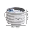 Dog Apparel Cartoon Pattern Toy Storage Basket Round Foldable Sundries Organizer With Handle Linen Cloth Pet Clothes Box