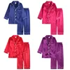 Letnia piżama zestawy dla dziewcząt jedwabne satynowe Toppant długie rękaw Solidny jedwabisty piżama koszuli nocnej odzież snu dla chłopców 240304