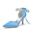 Dress Shoes Satin Rhinestones High Heel Wedding For Bride Pointed Toe Ribbon Tie Prom Evening Bridal Party Pumps Women Heels