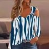 Camicetta Camicetta da donna moda 2023 Primavera metallo spalla fredda Casual scollo a V manica lunga stampa denim quotidiano Top Y2K vestiti