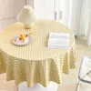 Toalha de mesa azul xadrez impressa antiincrustante redonda toalha de mesa restaurante capa de renda de algodão