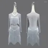 Stage Wear 2024 Gray Latin Dance Competition Costume Ball Practice Line Suit Short Skirt Cabaret Plus Size Women Clothing Dress Tassel