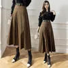 Saias longas saia de lã mulheres elegante cintura alta a linha plissada senhoras mistura de lã casual terno outono inverno moda faldas