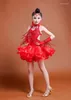 Etapa desgaste 2024 niñas azul rojo profesional vestido de baile latino niños salón de baile salsa trajes de baile trajes de fiesta para niños