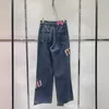 designer Mm24 early spring niche design fashionable flocking letters age reducing high waisted straight leg versatile jeans L4K6