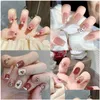 Unghie finte 24 pezzi adesivi per unghie in gel semi-indurito fai da te strisce di colore solido a lunga durata adesivo cursore Fl Er decalcomania manicure consegna goccia Dhblj