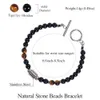 Bracelet en acier inoxydable pour hommes, perles d'obsidienne de 6mm, pierre naturelle d'oeil de tigre, poignée de bouton OT