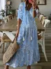 Vestidos de festa vintage floral impressão longo mulheres verão casual solto meia manga elegante moda cordão boho praia vestido de férias