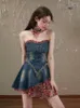 Casual Jurken Zomer Vintage Denim Jurk Vrouwen Patchwork Bloemen Party Mini Vrouwelijke Koreaanse Modeontwerper Elegante Slanke 2024
