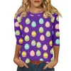 Kvinnors T-skjortor Fashion Casual Round Neck 3/4 Sleeve Loose Printed T-Shirt Ladies Top Long Plus Size Clothing