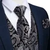 Жилетные жилеты Blazer костюм для мужчин Tie Pocket Square Mufflinks Set Wedding Party Silver Paisley Black Cocoat Dibangue