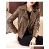 Womens Leather Faux 0C Patina Original Byt färgnivå 1-2-3 Ytterkläder LAPEL MOTORCYCLE JACKE Drop Leverans Apparel Clothing Co Dhes3