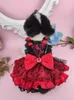 Dog Apparel Handmade Clothes Pet Supplies Unique Design Princess Dress Classic Black Red Satin Dot Grenadine Shine Gem Accessories Party