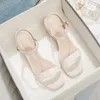 Första Cowhide Sandals 2024 Layer Summer Simple Temperament High Heels Bekväma kvinnors skor 73047