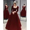 Casual Dresses Ofallsis Square Neck Poad Puff Sleeve Pregen Cocktail Dress 2024 Autumn Brides Red Long Sleeved High End Evening