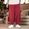 Bomull och linne Löst mäns byxor Male Summer Breattable Solid Color Trousers Fitness Streetwear 240228