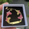 DUOYING Nome Personalizzato Bracciale Con Farfalla Personalizzata Glitter Rosa Charms Targhetta Lettera Braccialetti Per Bambini Gioielli Regalo 240227