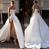 Vintage A Line Dress Pearls Strapless Boho Country Wedding Vestres Backless Ruffle Vestidos de Novia Sweep Train Designer vestidos de noiva