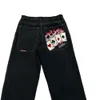 Hip Hop Poker Pattern Baggy JNCO Jeans Y2K Mens Haruku Pantaloni neri New Gothic Pantaloni a gamba larga a vita alta Streetwear