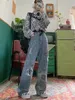 Denim Vintage Girl Fashion Harajuku workowate spodnie Ulzzang Funny Ins Spodni Femme Summer Straight Dżinsy Streetwear 240118 240305