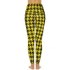 Calça ativa amarelo preto houndstooth leggings bolsos design de impressão vintage yoga push up fitness legging kawaii elástico