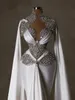 Lindo mais pérolas vestido de casamento pérola cristal frisado sereia vestidos de noiva com manga capa vestidos de noiva feitos sob encomenda mais tamanho