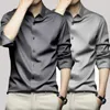Mens Gray Shirt Långärmad icke -strykning Business Dress Work Slim Fiting Casual Top Large S6XL 240301