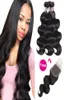 Koop 3 bundels Body Wave Krijg een sluiting Diepe losse Braziliaanse bundels van echt haar Losse golf Yaki Rechte diepe golf Water4593686