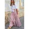 Summer Casual Women's Printed Long kjol med gummibälte Hem semester kjol 182 184