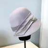 Frühling Mode Vintage Frauen Damen Wolle Fedora Hut Eimer Kuppel Glocke Bogen Filz Hüte Kappe 240229