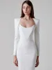 Jurk Ailigou 2022 Nieuwe Vrouwen V-hals Bandage Jurk Sexy Volledige Mouw Effen Celebrity Bodysuit Club Avond Midi Party Dress vestidos