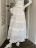 Robes Houzhou Fairycore blanc jupe longue femmes mode coréenne mignon crochet fleur Patchwork à volants taille haute Aline Maxi jupe Mori fille