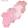Jumpsuits 4pieces Cotton New Born Bodysuit Print Baby Girl kläder Kort ärm Romper Baby Boy Cloths Set Animal 0-12m Summer Bebes L240307