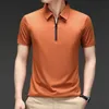 Summer Mens Ice Silk Cool Polo Short Sleeve T-shirt Duża cienka koszulka Krótkie rękawowe koszulka Polo Business Casual Shirt 240307