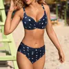 Traje de baño para mujer Bikini de 2 piezas de cintura alta traje de baño sin espalda Push Up Sexy estampado de hojas Bandeau trajes de baño