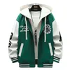 Cool Hooded Baseball Jacket Men Breattable Outwear Male Patchwork Streetwear Bekväma män Kläder Storlek 4xl 240304