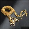 Chaînes 1mm 18 carats plaqué or chaînes de serpent 16-30 pouces doré lisse fermoir à homard collier pour femmes dames bijoux de mode en BK Drop de Dhh6G
