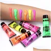 Altri articoli di bellezza per la salute Pittura per il corpo 24 pezzi Set Pittura per il viso fluorescente al neon 6 colori Vernici UV luminose compongono per la sala di compleanno Dhpe8