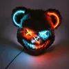 Halloween Light Up Horror Animal Mask LED Lysande blodig björnmask som blinkar Neon Cosplay Scary Masquerade Party Mask Supplies 240307