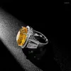 Anéis de cluster Europeu e americano luz luxo jóias tamanho grande 20 s natural citrino anel s925 prata cristal elegante
