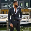 Abiti Moda Uomo Nero Abiti Elegante Risvolto a Punta Doppio Petto 2 Pezzi Formale Smart Casual Smoking da Sposa Slim Fit Blazer con Pantaloni