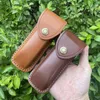 Nieuwe S2271 Tweelaags echt koeienhuid zakmesschede, 4,8 "opvouwbare zak EDC-messenkoffer, draagbaar mes, lederen holster met kliksluiting