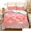 Sängkläder set körsbärsblommor duvet er kingqueen size japansk sakura träd rosa blommig vår vintage ctural uppsättning för droppleverans dhkji