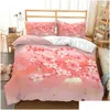 Set di biancheria da letto Piumino con fiori di ciliegio Er Kingqueen Size Albero Sakura giapponese Set floreale vintage primaverile rosa floreale per consegna a domicilio Dhkji