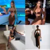 Suits Giyu Sexy Two Piece Set Womens Outfits 2023 Summer Autumn Bodycon Club Party 2 Pcs Suits Strapless High Split Crop Top Dress Set