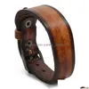 Bangle Punk Retro Pin Buckle Belt Leather Bangle Cuff Wide Justerbar armband Handband för män Kvinnor Fashion Jewelry Drop Delivery J DHY8O