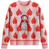 Damenpullover Liebe Cartoon Jacquard Pullover Pullover Frauen Herbst Winter Vintage O-Ausschnitt Langarm Strickoberteile Jumper Strickwaren Femme