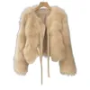 2023 Winter New Haining Faux Fox Grass Coat Short Women و Lace Up Fur Top 979936